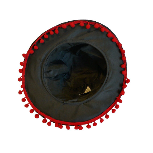 Day of The Dead Black Costume Hat with Red Flowers and Ribbon - Picture 9 of 10